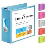 3 Inch Binder 3 Ring Binders Blue, Slant D-Ring 3” Clear View Cover with 2 Inside Pockets, Heavy Duty Colored School Supplies Office and Home Binders – by Enday