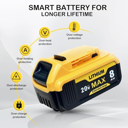 4-Pack 8000mAh Replacement for Dewalt 20v Max Battery Compatible with DCB200 DCB201 DCB203 DCB205 DCB206 DCB207 and Apply to Dewalt Cordless Power Tools and Chargers - Thumbnail 2