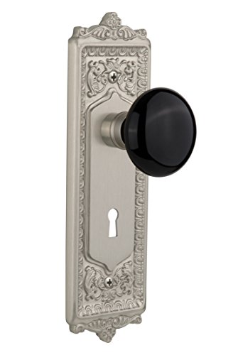 Black Friday - 80% OFF Nostalgic Warehouse Egg & Dart Plate with Keyhole Black Porcelain Knob, Mortise - 2.25", Satin Nickel