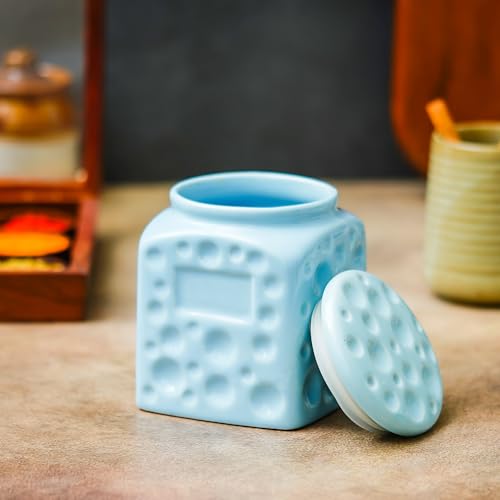 Image of Ceramic Storage Jar with Lid for Kitchen 800 ml | Decorative Ceramic Container for Tea, Coffee, Sugar, Spices, Cookies & Snacks | Multipurpose Countertop Food Storage Canister for Home | Sky Blue