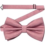 Barry.Wang Dusty Pink Bow Ties for Men Solid Color Satin Pre-Tied Bowtie Set Pocket Square Formal Wedding Party Prom