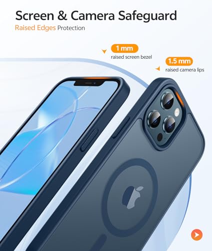 Image of FNTCASE for iPhone 12 Pro Max Case: [Compatible with Magsafe] Translucent Matte Magnetic Phone Cover - Military Grade Drop Protection Shockproof Protective Cases - Blue