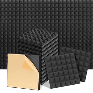 Acoustic Foam Panels 12Pack, 12 x 12 x 2 Inches High Density Soundproof Proof Foam Wall Panels, Pyramid Self Adhesive Fire Resistant Noise Cancelling Wall Panels for Wall, Recoding Studio,Home,Office