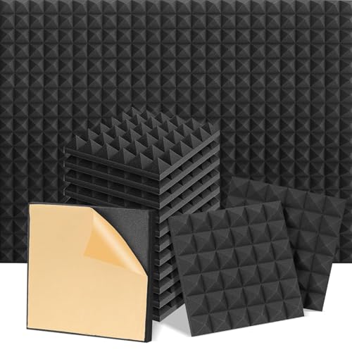 Acoustic Foam Panels 12Pack, 12 x 12 x 2 Inches High Density Soundproof Proof Foam Wall Panels, Pyramid Self Adhesive Fire Resistant Noise Cancelling Wall Panels for Wall, Recoding Studio,Home,Office
