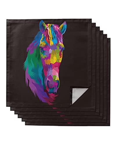 6 Pcs Soft Cloth Napkins, Napkins Cloth Washable, Pop Art Style Colored Horse Reusable Dinner Napkins For Wedding, Party, Easter, Dinners (20"X20") #TOP9