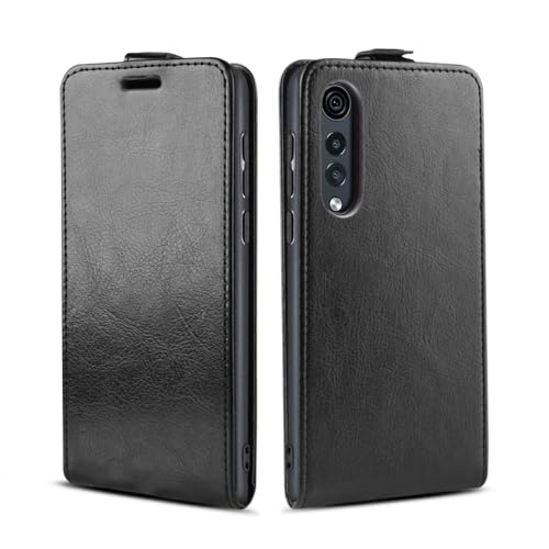 LBH Handy Hülle für LG Velvet 5G mit Kartenfach Vertical Flip Magnet Cover Case Flip Klapphülle Magnetverschluss Schwarz