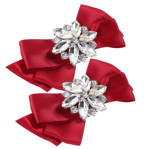 SOLUSTRE Clip para Zapatos con Lazo Burdeos Hecho a Mano, Adornos para Zapatos de Boda, Hebillas Decorativas de Cristal y Poliéster, Par de Clips Reutilizables para Decoración de Tacones