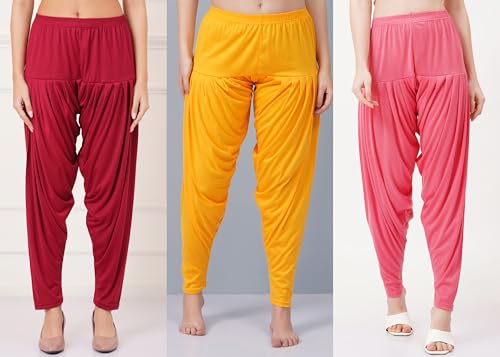 Image of Buy That Trendz Patiala Salwar for Women Pack of 3 Viscose Patiyala Salwar Harem Bottoms Pants