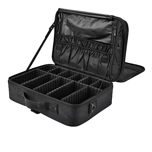 Joligrace Bolsa Maquillaje de Viaje Neceser Maquillaje Tela Oxford Cosméticos Maletín Manicura Joyero y Uñas Organizador Grande Makeup Estuche Maletín Vacio con Bandolera y 2 Capas Profesional, Negro