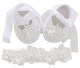 LilPinkGoose 0-18M Baby Girls & Toddler Lace Baptism Shoes and Headbnad Set(White, Infant, 3_Months)