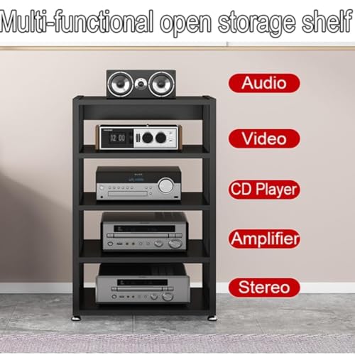 Meuble de composants stéréo teck à 4 niveaux support audio moderne pour salon - 3