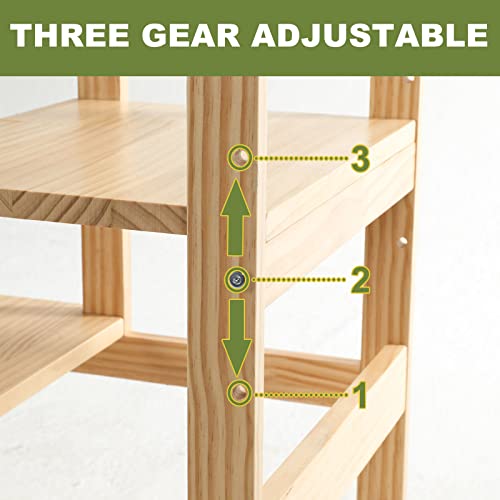 Mother\'s Helper Adjustable Height Kitchen Step Stool, Kids Helper Learning Stool Toddler Tower with Safety Rail for Kitchen Counter, Montessori Stool (Natural) - Thumbnail 4