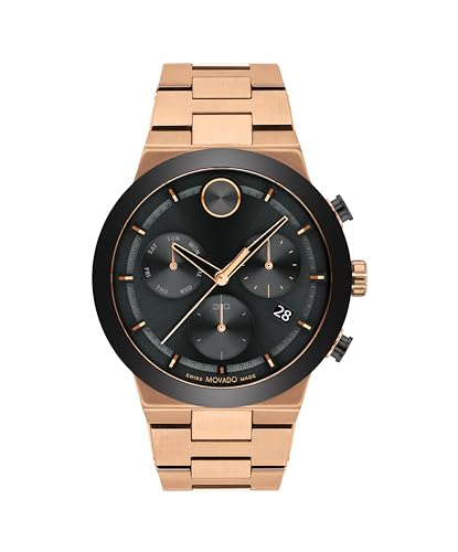 Movado Bold Fusion Men's Watch - Swiss Quartz Chronograph Movement, Stainless Steel Link Bracelet - 5 ATM Water Resistance - Luxury Fashion Timepiece for Him - 44mm