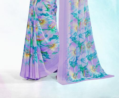 Image of Jaanvi fashion Women's Georgette Saree with Unstitched Blouse Piece