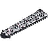 JIUAI Butterfly Knife Trainer,Folding Steel Metal Balisong Training Knife Tool for CS GO Lovers,Pocket Practice Training Knifes,Unsharpened Blade 100% Safe for Practicing Flipping Trick,Skull Gray - Image 3