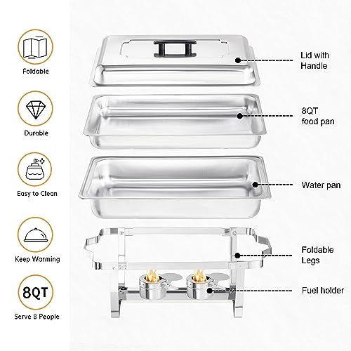 Iafike 112 Chafing Dish Buffet Set 4 Packs,8 Quart Stainless Steel Foldable Rectangular Chafing Full Size Food Pan,Chafing Servers thumb #1