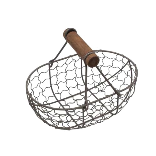 Maritown Small Metal Wire Egg Basket with Wooden Handle Vintage Kitchen Storage Basket for Food Bread Fruit Vegetable Containers Rustic Decorative Basket Organizer for Farmhouse Decor