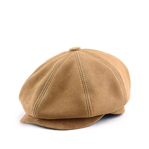 Light Brown Octagonal Cap Suede Duck Tongue Cap Beret British Men's Casual Forward Hat(X-Large)