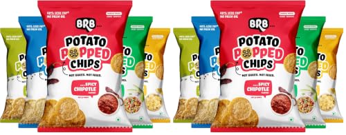 Image of BRB Potato Popped Chips - 5 Flavours | Not Fried. Not Baked | 60% Less Oil, Lower Calorie, No Palm Oil, Healthy Snack | 5 x (48g /51g) Combo Pack (weight may vary) (Pack of 2)