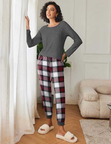 Image of Ekouaer 2 Pack Womens Pajama Sets Long Sleeve Pjs Soft Comfy Lounge Set