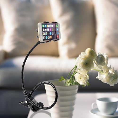 Image of LikeStar Flexible Long Arm Mobile Holder with Strong Metal Clip - 360 Rotating Phone Mount for Desk, Bed, Car & Table - Universal Adjustable Clamp for All Smartphones - Sturdy & Hands-Free Stand