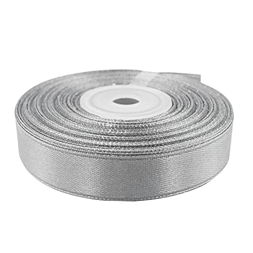 Image of Solid Color Double Faced Silver /Grey Satin Ribbon 5 /8 inch X 25 Yards, Ribbons Perfect for Crafts, Wedding Decor, Bow Making, Sewing, Gift Package Wrapping and More