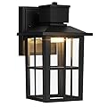 Brightever LED Outdoor Wall Lights, 10W 3000K/4000K/6500K Selectable, 800LM High Brightness Black Exterior Light Fixture with Clear Glass Shade, Waterproof Outdoor Wall Lanterns for Patio, 1 Pack