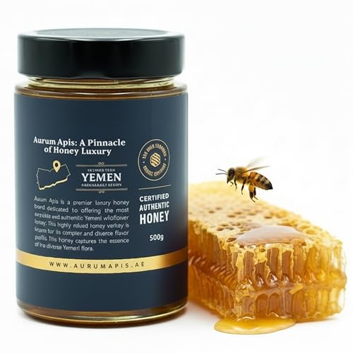 Image of Aurum Apis Raw Yemeni Wildflower Honey - 100% Raw & Unfiltered Pure Honey, Hand-Harvested, Non-GMO, Unprocessed Certified Organic Honey from Wildflower, Premium Honey Jar (500g)