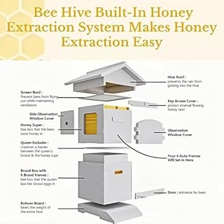 Beehive Starter Kit,Frame Complete Bee Box with Observation Window & Honey Spout,Bee Hive, Carpenter Bee House