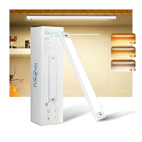Image of 18 Inch Under Cabinet Lights Plug in, Wave Sensor LED Kitchen Lights Under Cabinet 5CCT Stepless Dimmable Counter Lighting, Aluminum Linkable Workbench Light Bar Over Sink 450LM 8W（NEW）