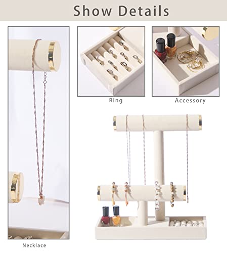 Image of ByKen 2 Tier Jewelry Holder,Necklace Bracelet Organizer Stand (Beige&Gold)