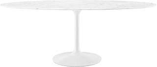 Modway Lippa 78" Oval-Shaped Mid-Century Modern Dining Table with Artificial Marble Top and White