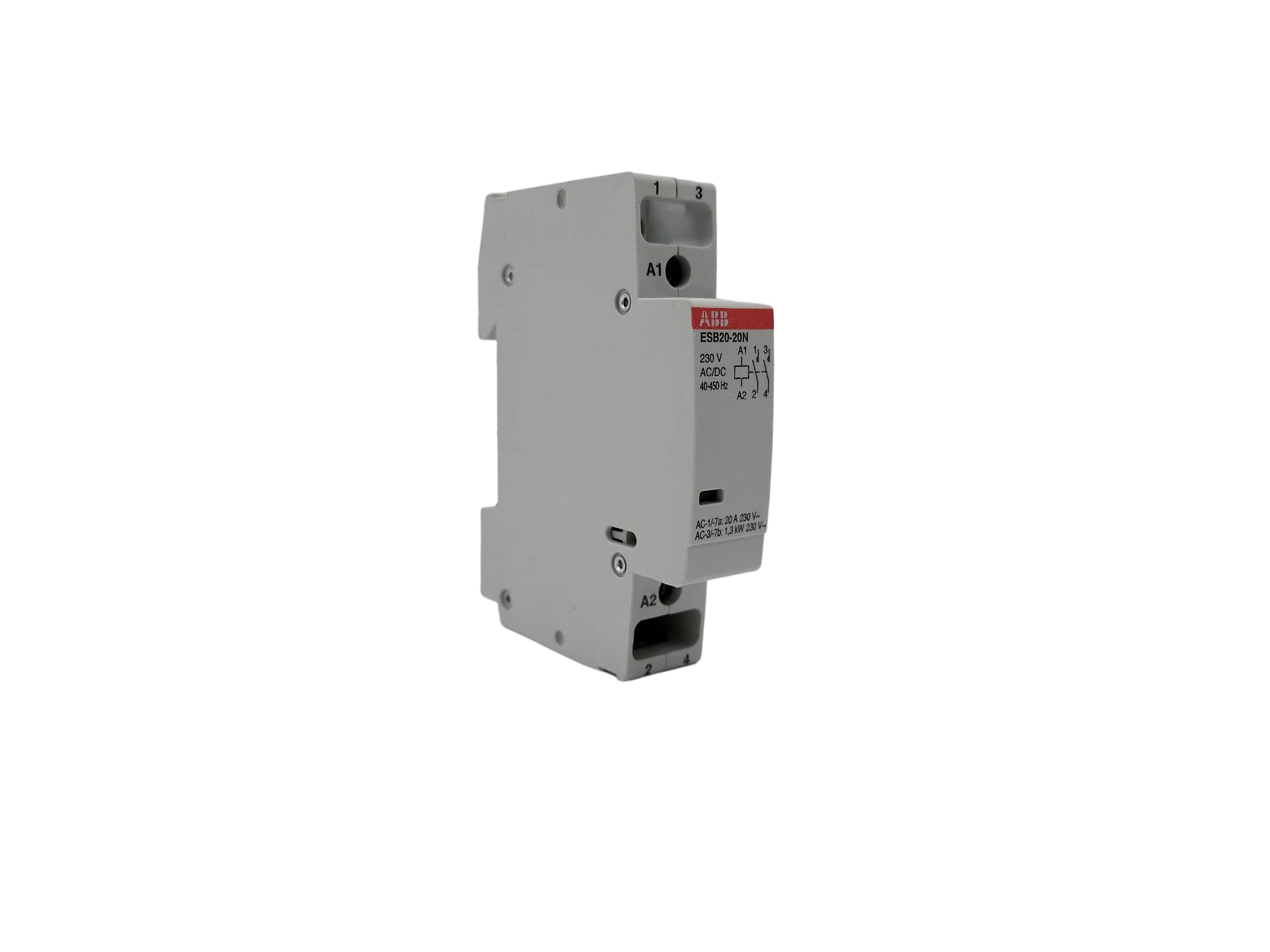 RASMACOR | Contactor modular ABB ESB20-20N-06 | Contactor mudular 2P 20A 2NA 230AC/DC | 18x85x65mm | Durabilidad mecánica:1000000 cycle