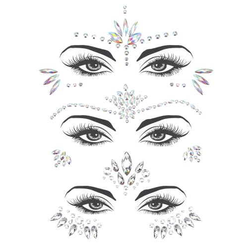 3 Stück Glitzersteine Gesicht Festival Strass Gesicht Temporäre Tattoos 3D Strasssteine Selbstklebende Strass Juwelen für Karneval Sommer Schminke Party Make up