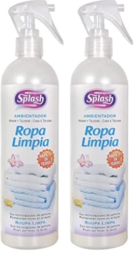SPLASH | |Ambientador Pulverizador Hogar Tejidos | Fragancia Fresca| Ropa Limpia| Microcápsulas de Perfume |Contenido: 400 ml (Paquete de 2)