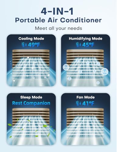Image of 4-IN-1 Portable Air Conditioners, Evaporative Air Cooler w /4 Modes & 3 Speeds, 15H Timer for Smart Auto-off, 2-Gal Tank for 20H Cooling,17FT Remote,No Hose Needed - Brown