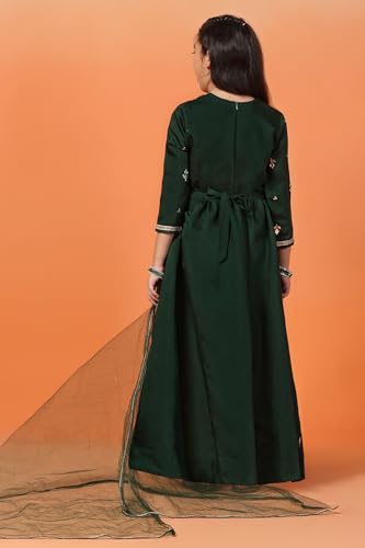 Image of Fashion Dream Girls Chanderi Embroidered Maxi Dress with Dupatta|Ethnic Gown for Kids