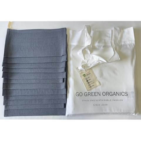 Organic Cotton Kitchen Dish Towels with loop - Pack of 12 - 12 x 12 Inches - Ultra Absorbent,Durable,Machine Washable - Multipurpose Towels for Kitchen,Bathroom,Dishwashing,Cleaning-Folkstone Grey Cover