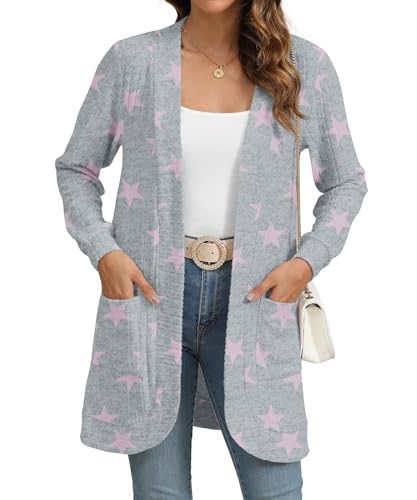 Image of YSYOKOW Cardigan Sweaters for Women Long Sleeve Open Front with Pockets | Long Cardigans for Women Lightweight Soft Casual Dressy Loose Fit Cardigan Sweater with Pockets for Work and Office