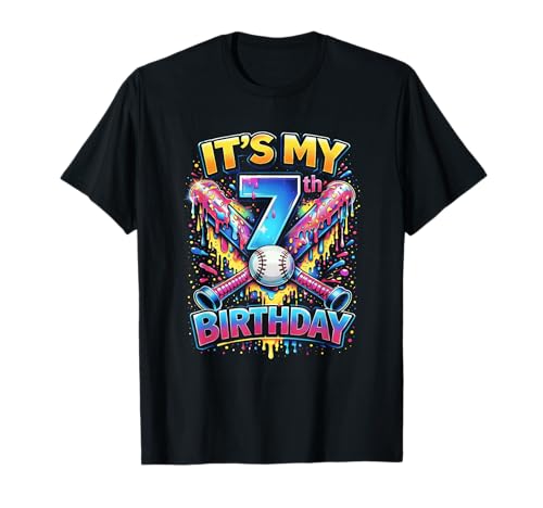 Baseball 7th Birthday Drip Ice Cream 7 Year Old Birthday Boy T-Shirt