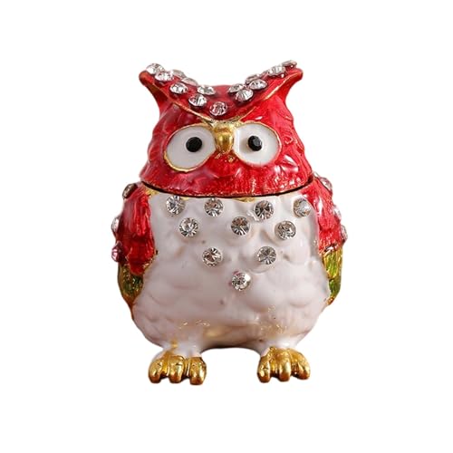 STARTIST フクロウの小物入れ ジュエリーボックス デスクトップ ユニークなフクロウの置物 ジュエリーオーガナイザー イヤリング リング チャーム ギフトアイデア ホームデコレーション, 赤