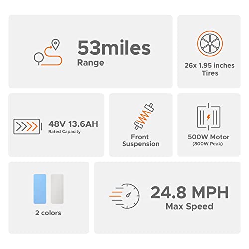 Engwe P26 Electric Commuter Bikes For Adults, 26" 500W City Cruiser Ebike, Long Range 48V 13.6Ah Removable Battery, 24.8Mph Max Speed, Intelligent Lcd Display, Ul Certified-Blue #TOP2