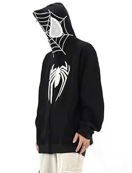 grhaat Y2k Hip Hop Embroidery Spider Hoodie Full Zip Up
