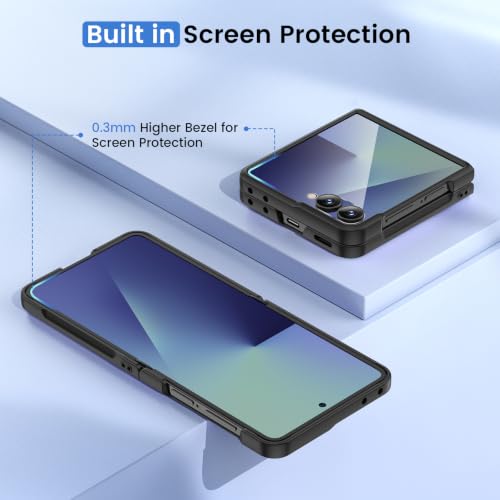 Image of Ruky for Z Flip 8 Case, with Built-in Back Screen Protector, Carbon Fiber | Support Wireless Charging, Anti-Scratches Shockproof Hard PC Ultra-Thin Phone Case for Samsung Galaxy Z Flip 8, Carbon Fiber