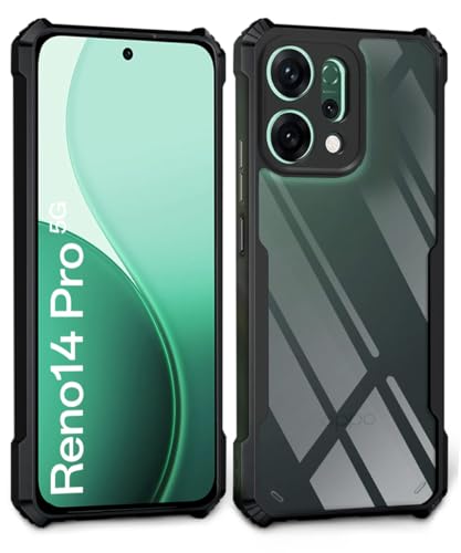 Image of WOW IMAGINE Shock Proof Clear Protective Back Case for Oppo Reno 14 Pro 5G - AirEDGE Technology | 360 Degree Camera Protection | Transparent Hybrid Back Case Mobile Cover - Black
