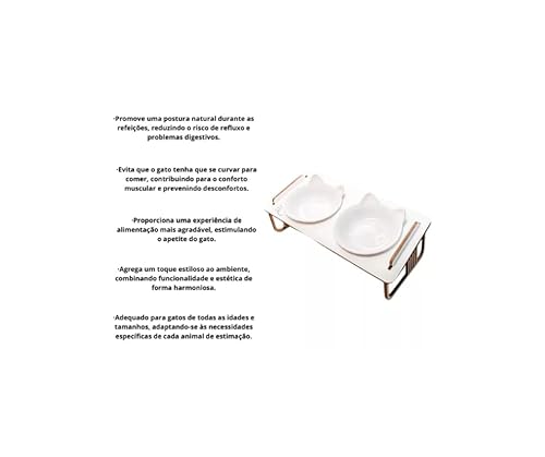 Comedouro duplo inclinado elevado para Gatos em MDF e Porcelana (Branco)