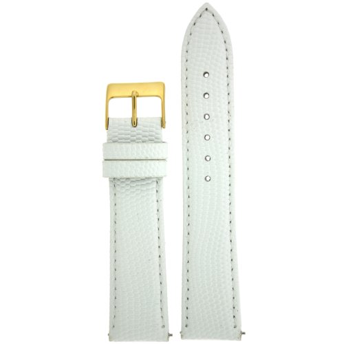 Tech Swiss 14mm Watch Band Genuine Leather Lizard Grain White Quick Release Built-in Pins Ladies Gold-Tone Buckle