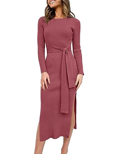 ANRABESS Womens Long Sleeve Sweater Dress Crew Neck Slim Fit