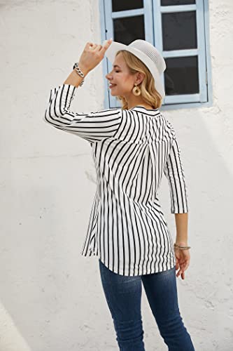 Ninedaily Work Blouse Business Casual, Summer Tops Trendy 2023 Spring Office Uniform Undershirts Going Out Tops Petite Tops And Blouse Linen Fashion Blouse Stripe Tunics For Women Xl Black White #TOP3