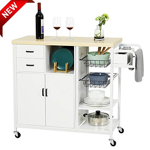 image for Hasuit Storage Kitchen Island Cart on Wheels, Home Bar Serving Cart, K